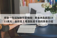 拜登一句话加剧不安情绪！黄金冲高回落1911美元：金价走上看涨轨道不变的简