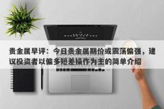 贵金属早评：今日贵金属期价或震荡偏强，建议投资者以偏多短差操作为主的简