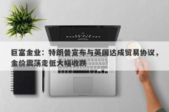 巨富金业：特朗普宣布与英国达成贸易协议，金价震荡走低大幅收跌